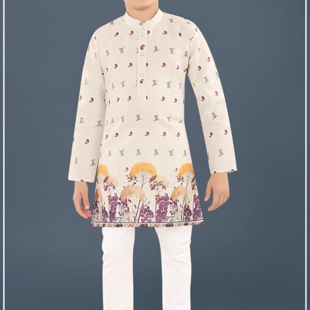 Cream, Purple, Yellow, White Kurta Set