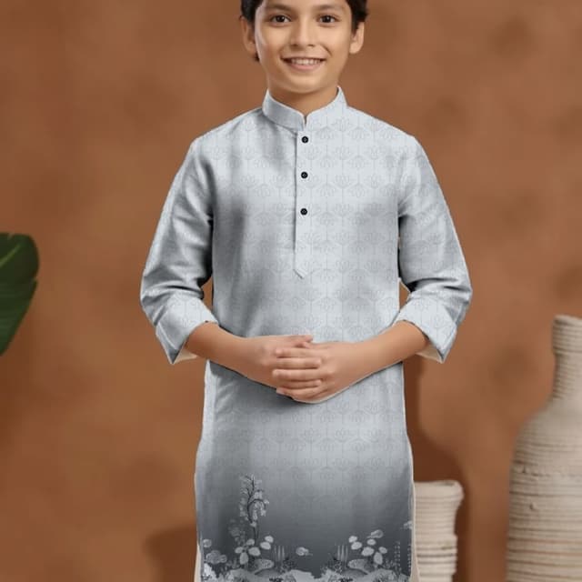 Light Grey with Black and White floral print Kurta