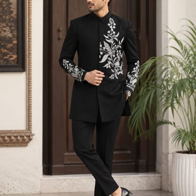 Black and White Sherwani Suit