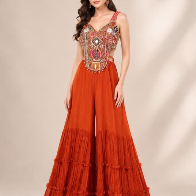 Orange, Multi-colored Jumpsuit