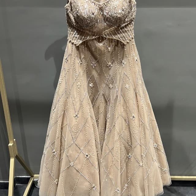 Beige, Silver Lehenga Choli