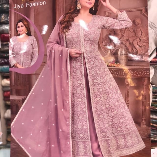 Lilac, Mauve, White Anarkali Suit with Jacket