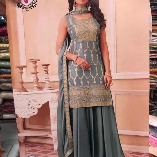 Grey with gold motifs Sharara Suit
