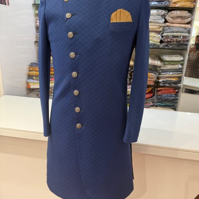 Deep Blue and Mustard Yellow Sherwani/Achkan