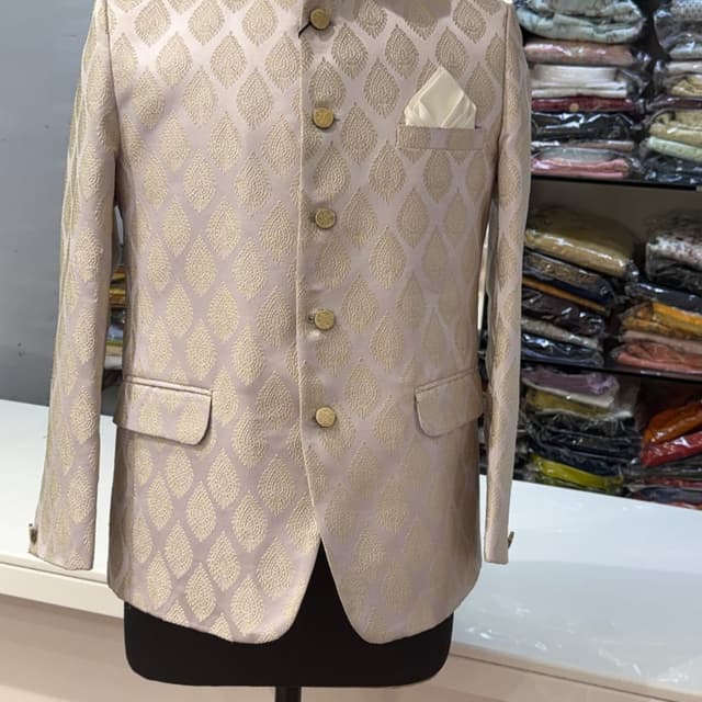 Light Pink and Gold Jodhpuri Suit Jacket