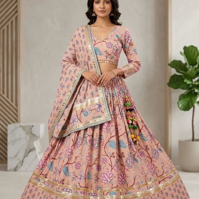 Peach, Blue, Pink, Green, Gold Lehenga Choli