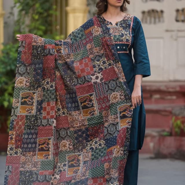 Teal, Maroon, Navy Blue, Green, Mustard Yellow, Beige Salwar Kameez Set
