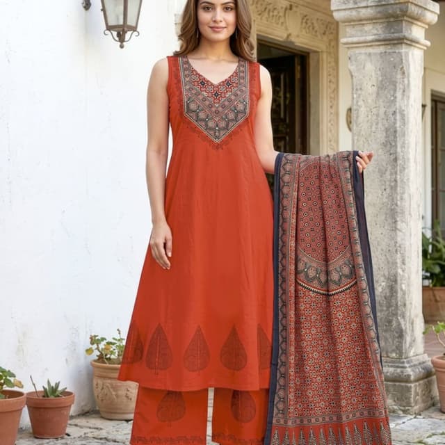 Orange, Black, Red, Blue Kurta Set