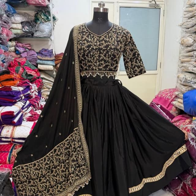 Black with gold embroidery Lehenga Choli
