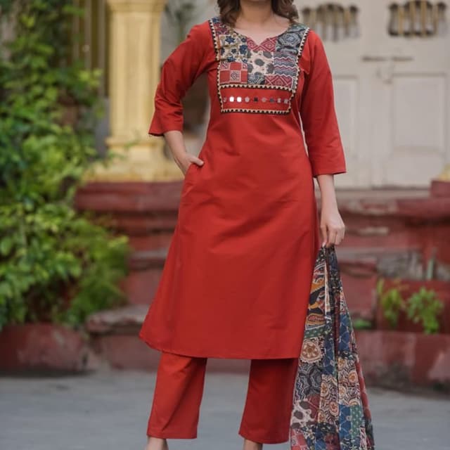 Red, Blue, Beige, Black, Green, Yellow, Orange Kurta and Pants Set