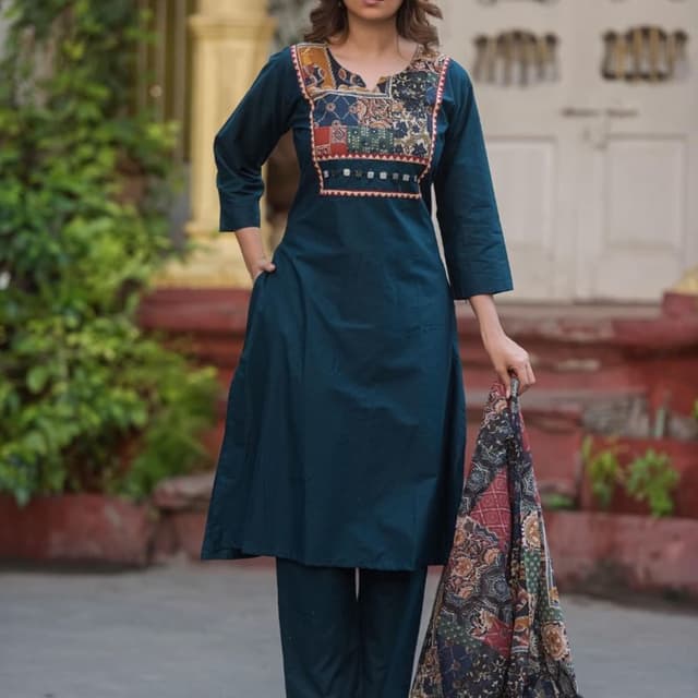 Teal, Multicolor Kurta Set