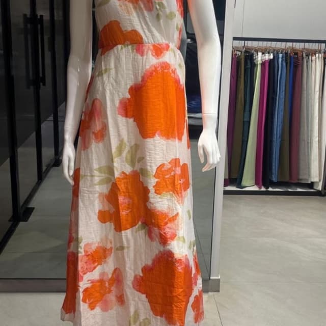 White, Orange, Pink, Green Dress