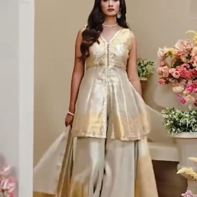 Gold and Cream Sharara Suit