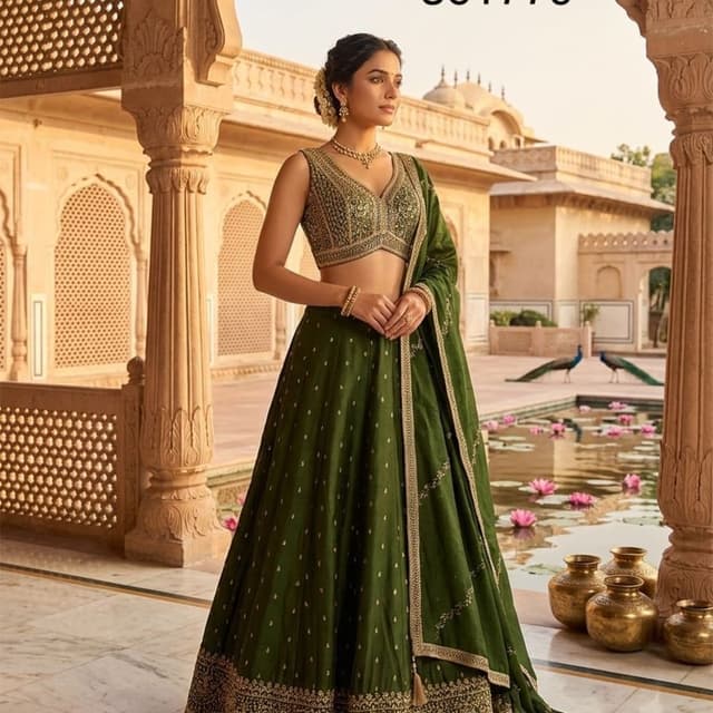 Olive Green with Gold embellishments Lehenga Choli