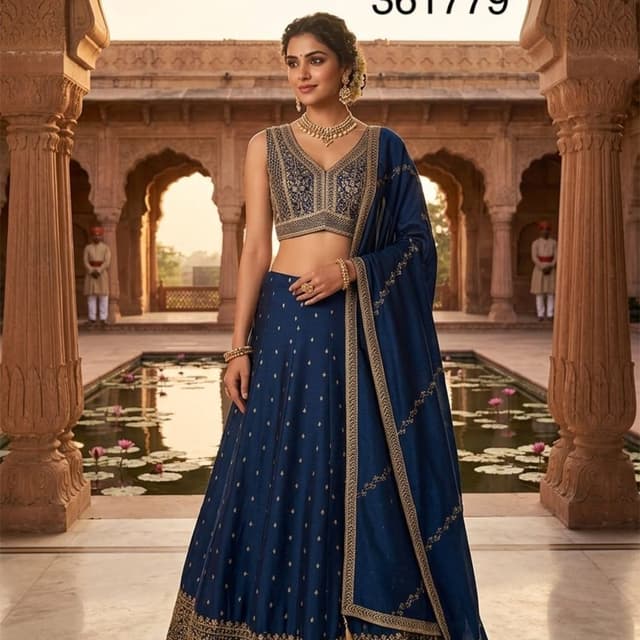 Deep Blue with Gold Lehenga Choli