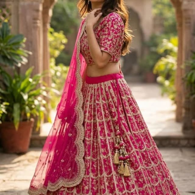 Deep Pink with Gold Lehenga Choli