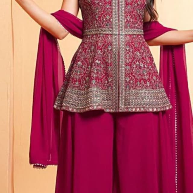 Deep Pink/Magenta, Silver Sharara Suit