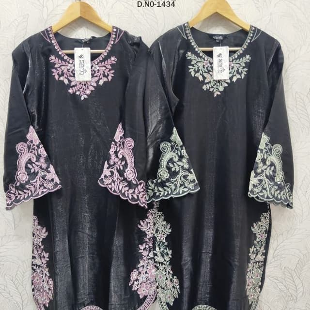 Black with pink and mint green embroidery Kurti