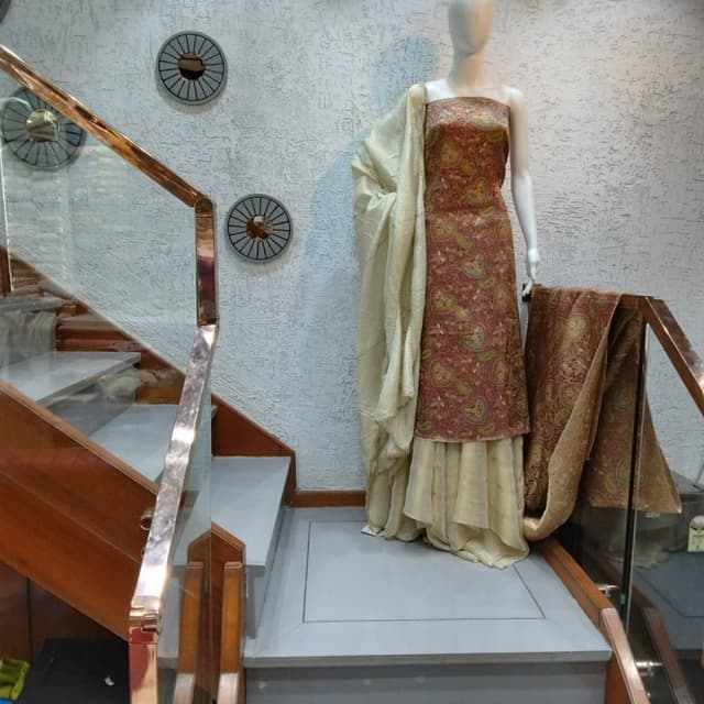 Maroon, Beige, Gold, Green Salwar Kameez set (Unstitched)