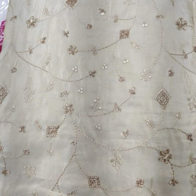 Cream with gold thread work and sequins Fabric/Unstitched material