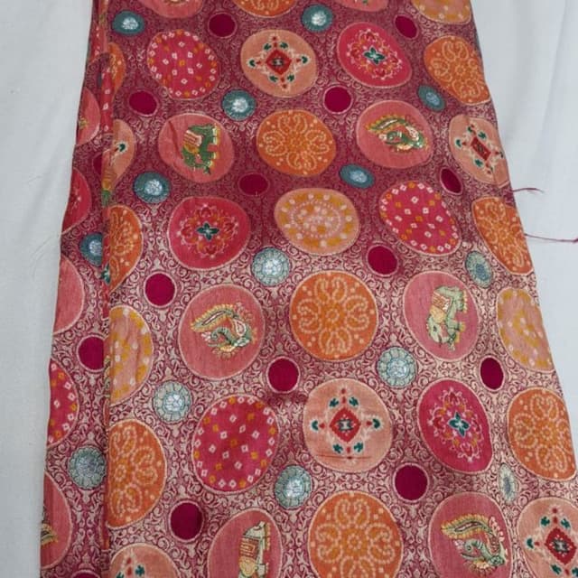 Maroon, Pink, Orange, Yellow, Blue, Silver Fabric/Material (likely for Saree or Lehenga)