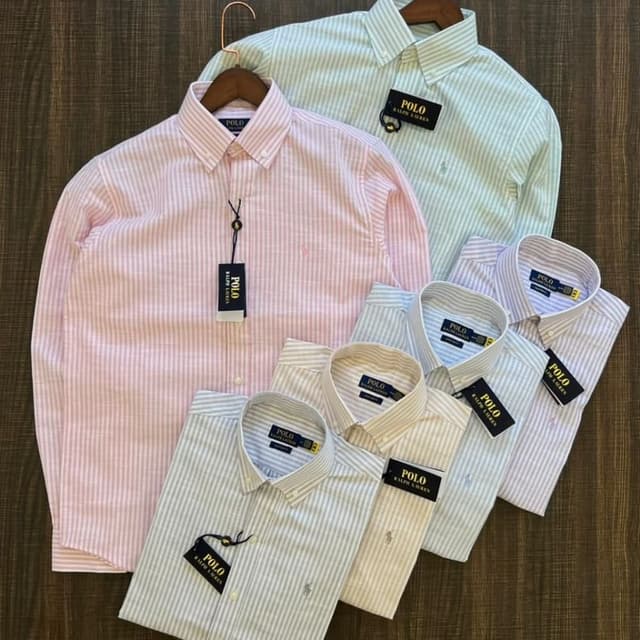 Pink and white stripes, Mint green and white stripes, Blue and white stripes, Beige and white stripes, Grey and white stripes Shirt
