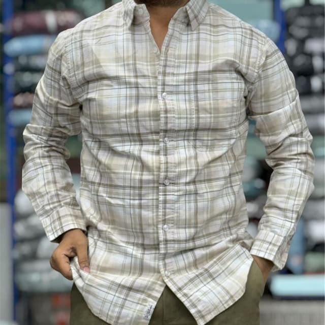 Cream, beige, and light grey plaid Shirt