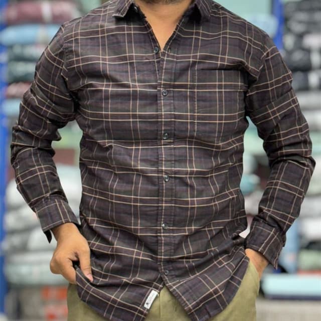 Dark Brown and Beige Plaid Shirt