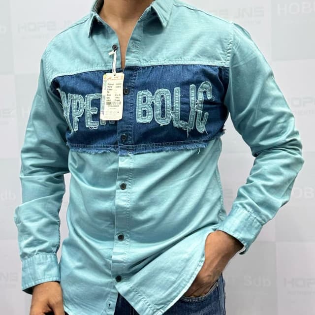 Aqua Blue and Dark Denim Blue Shirt