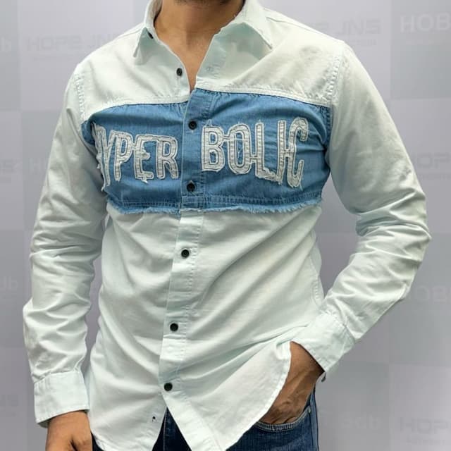 White, Light Blue Shirt