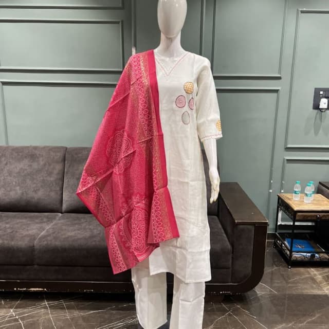 White, Pink, Gold Kurta Set