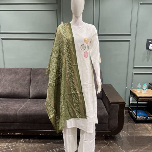 White, Green, Pink, Yellow, Gold Kurta Set with Dupatta