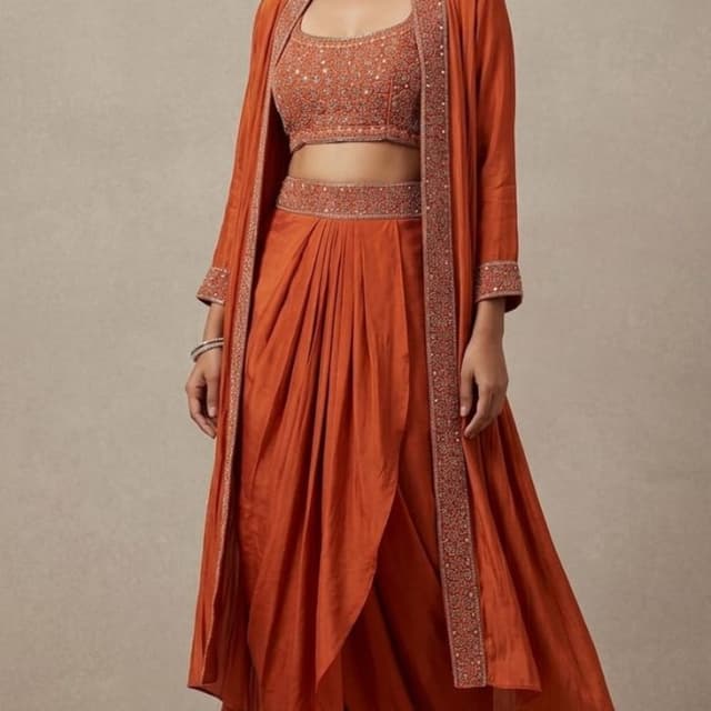 Burnt Orange 3-piece outfit (Crop top, Dhoti pants, Jacket)