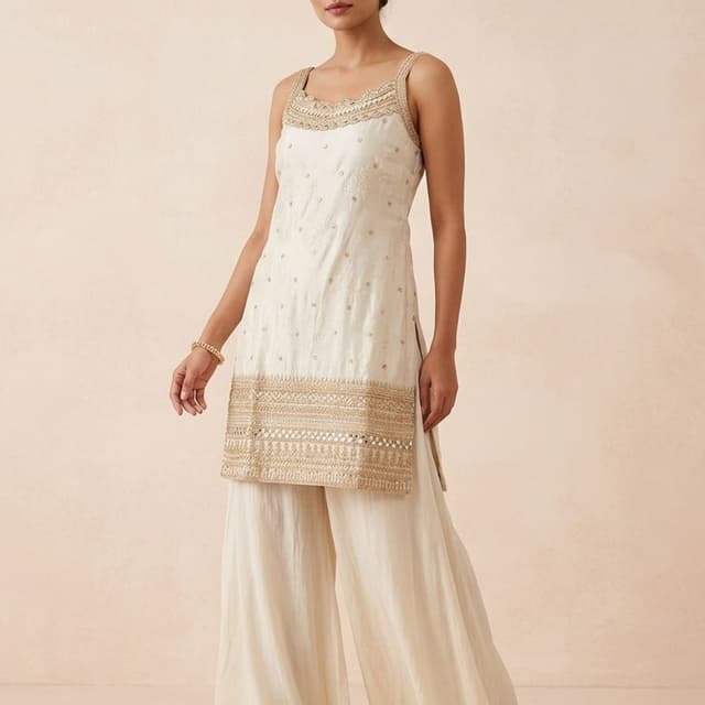 Off-white with gold embellishments Kurta and Palazzo Set