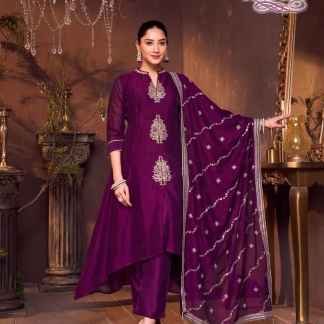 Deep Purple with Silver Embellishments Salwar Kameez Set