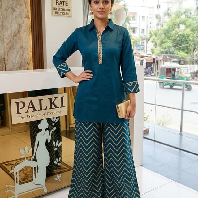 Teal and Gold Kurta and Palazzo Set