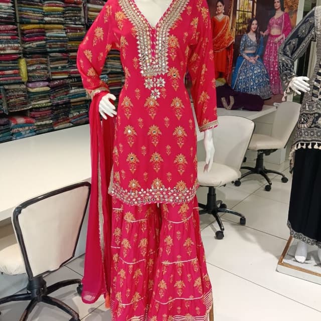 Fuchsia with gold and silver accents Sharara Suit
