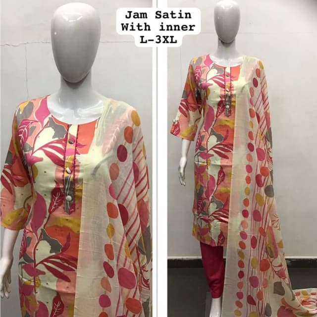 Cream, Pink, Orange, Yellow, Grey Kurta Set