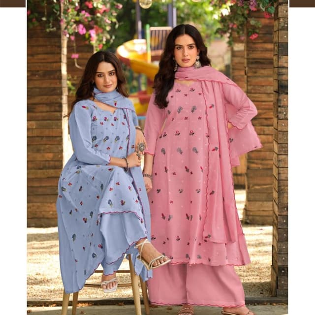 Light Blue and Pink Kurta Set