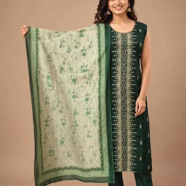 Dark Green, Light Green, Cream Salwar Kameez with Dupatta