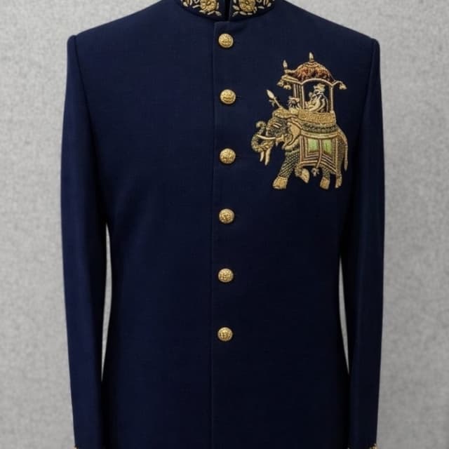 Navy Blue and Gold Sherwani/Jodhpuri Suit