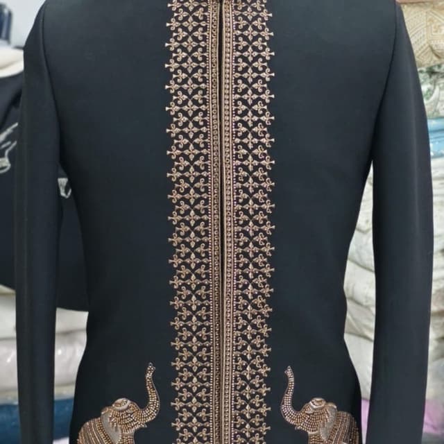Black with gold embellishments Sherwani