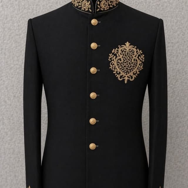 Black and Gold Bandhgala Suit