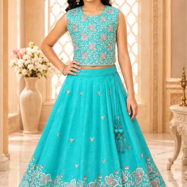 Teal with multi-colored embroidery Lehenga Choli