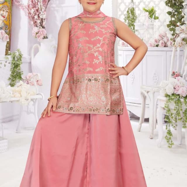 Peach Pink with Gold Sharara Set