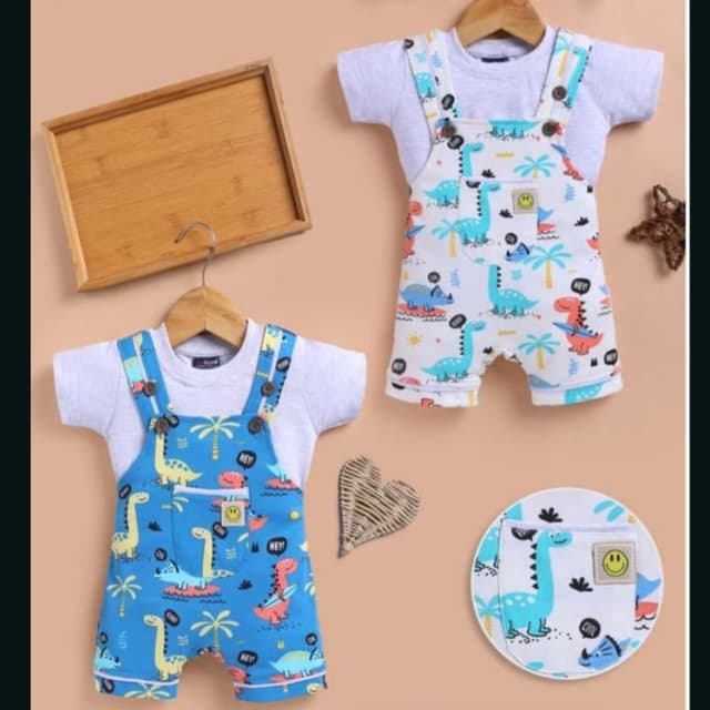 Blue, White, Green, Red, Yellow Dungaree Set
