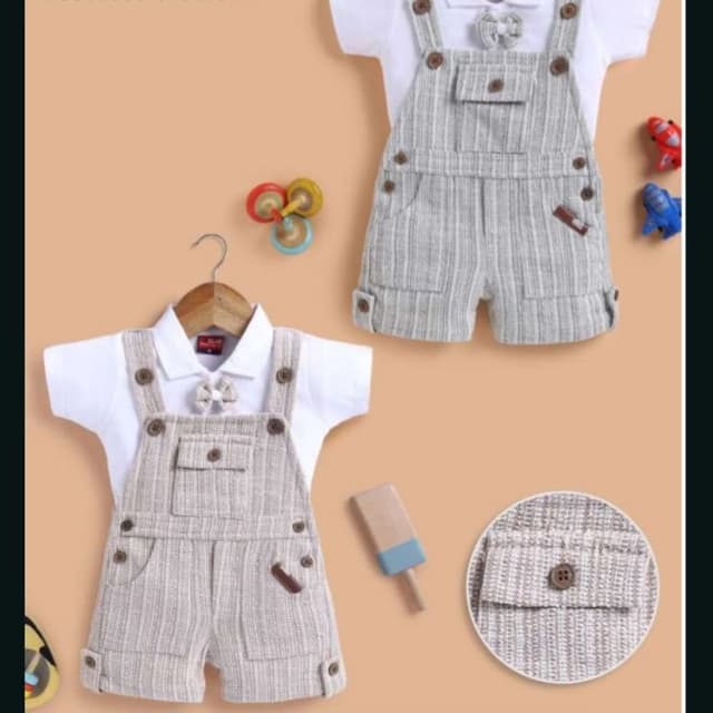 Grey and White Dungarees with Shirt