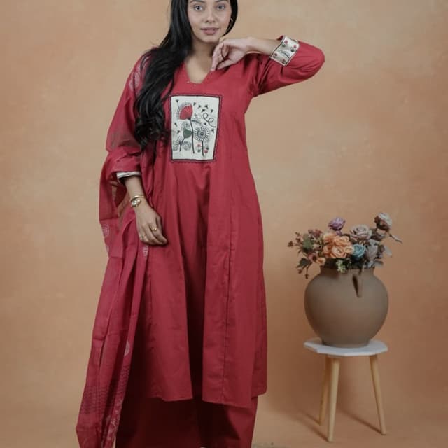 Maroon, Beige, White, Black, Green, Pink, Orange, Blue Kurta Set