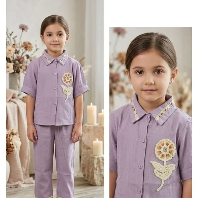 Lavender, Beige, Orange, Yellow Co-ord Set (Shirt and Pants)