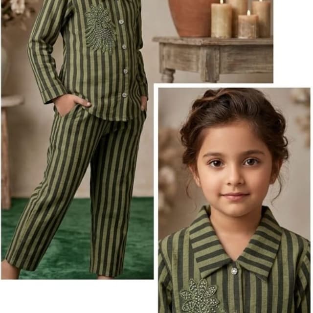 Olive Green and Black Co-ord Set (Shirt and Pants)